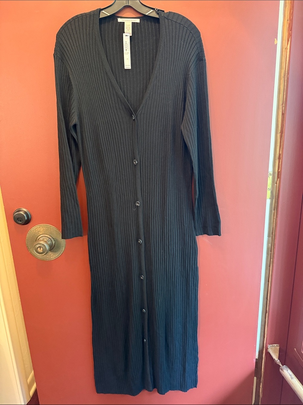 Victoria’s Secret Long Ribbed Button-Front Black Dress (Brand: )
